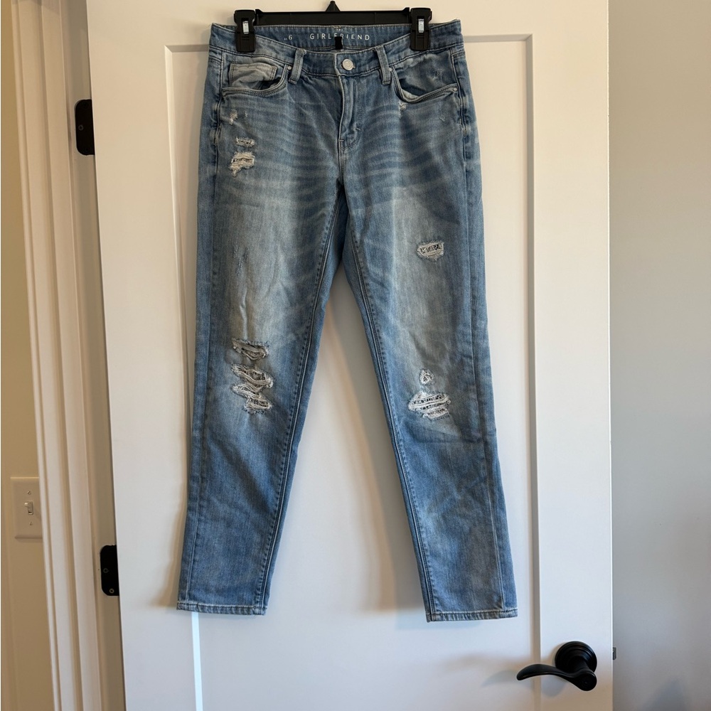 White House Black Market the girlfriend Light Blue Distressed Jeans size 6